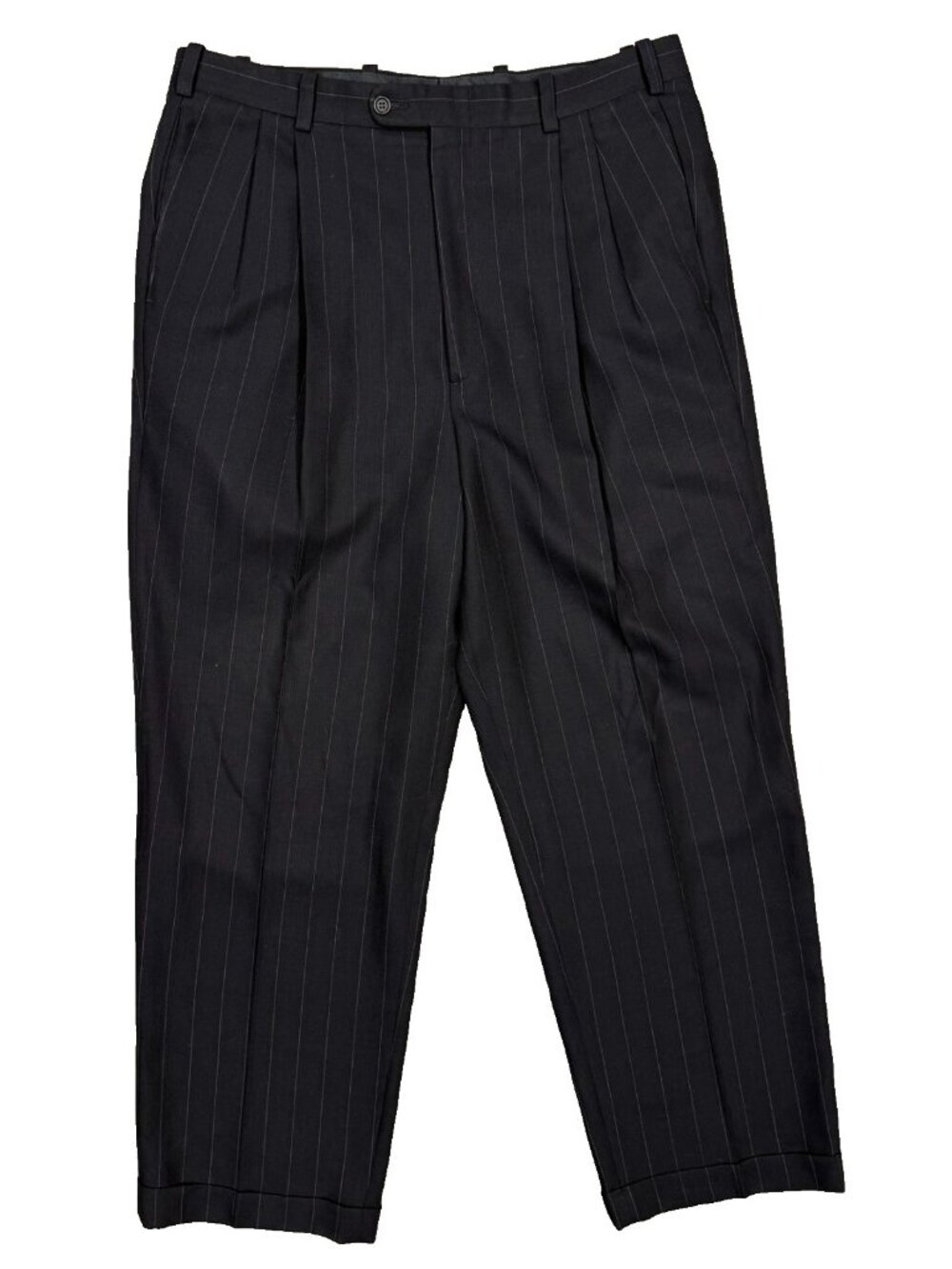 Coppley Dress Pants Striped Wool Trousers High-Waisted Pleated Black 36x30